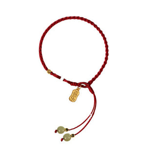 Buddha Gift Natural Hetian Jade Peace Buckle Red String Luck Braided Bracelet