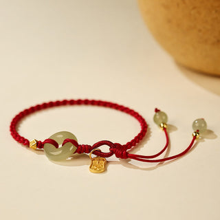 Buddha Gift Natural Hetian Jade Peace Buckle Red String Luck Braided Bracelet