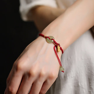 Buddha Gift Natural Hetian Jade Peace Buckle Red String Luck Braided Bracelet