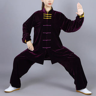 Buddha Gift 2Pcs Fall Winter Tai Chi Qigong Practice Unisex Frog-Button Meditation Velour Clothing Set
