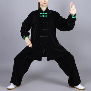 Buddha Gift 2Pcs Fall Winter Tai Chi Qigong Practice Unisex Frog-Button Meditation Velour Clothing Set