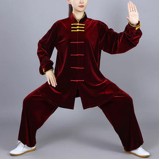 Buddha Gift 2Pcs Fall Winter Tai Chi Qigong Practice Unisex Frog-Button Meditation Velour Clothing Set