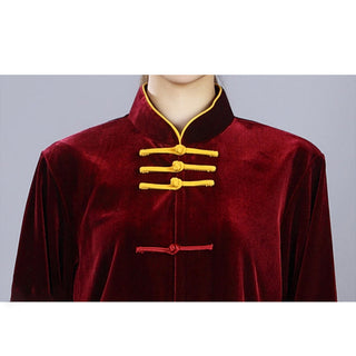 Buddha Gift 2Pcs Fall Winter Tai Chi Qigong Practice Unisex Frog-Button Meditation Velour Clothing Set