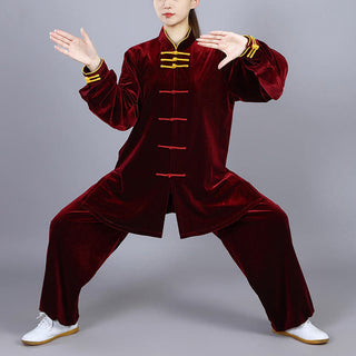 Buddha Gift 2Pcs Fall Winter Tai Chi Qigong Practice Unisex Frog-Button Meditation Velour Clothing Set