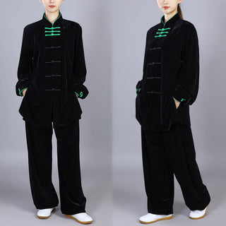 Buddha Gift 2Pcs Fall Winter Tai Chi Qigong Practice Unisex Frog-Button Meditation Velour Clothing Set