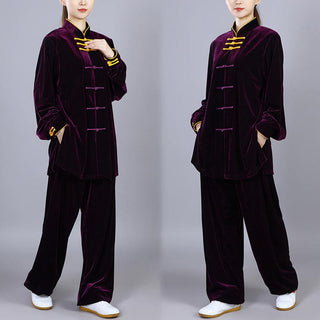 Buddha Gift 2Pcs Fall Winter Tai Chi Qigong Practice Unisex Frog-Button Meditation Velour Clothing Set