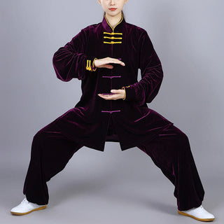 Buddha Gift 2Pcs Fall Winter Tai Chi Qigong Practice Unisex Frog-Button Meditation Velour Clothing Set