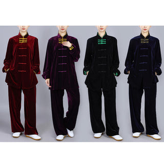 Buddha Gift 2Pcs Fall Winter Tai Chi Qigong Practice Unisex Frog-Button Meditation Velour Clothing Set
