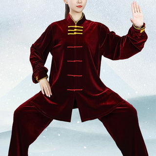 Buddha Gift 2Pcs Fall Winter Tai Chi Qigong Practice Unisex Frog-Button Meditation Velour Clothing Set