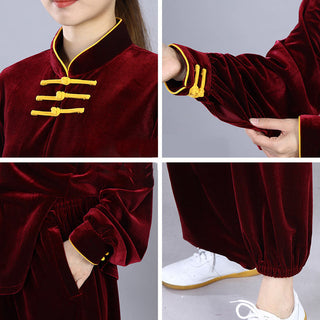 Buddha Gift 2Pcs Fall Winter Tai Chi Qigong Practice Unisex Frog-Button Meditation Velour Clothing Set