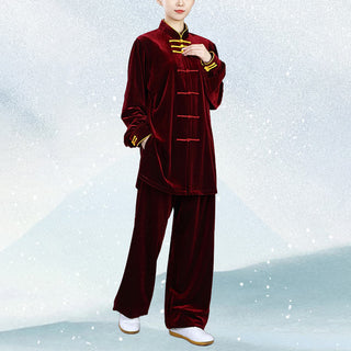 Buddha Gift 2Pcs Fall Winter Tai Chi Qigong Practice Unisex Frog-Button Meditation Velour Clothing Set
