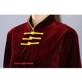 Buddha Gift 2Pcs Fall Winter Tai Chi Qigong Practice Unisex Frog-Button Meditation Velour Clothing Set