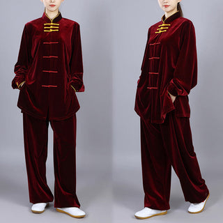 Buddha Gift 2Pcs Fall Winter Tai Chi Qigong Practice Unisex Frog-Button Meditation Velour Clothing Set