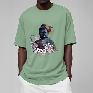 Buddha Gift  Colorful Flowers Surrounding Buddha Pattern Tee T-shirt