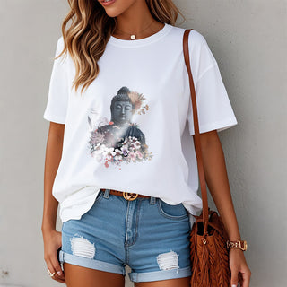 Buddha Gift  Colorful Flowers Surrounding Buddha Pattern Tee T-shirt