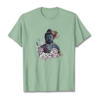 Buddha Gift  Colorful Flowers Surrounding Buddha Pattern Tee T-shirt