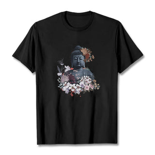 Buddha Gift  Colorful Flowers Surrounding Buddha Pattern Tee T-shirt
