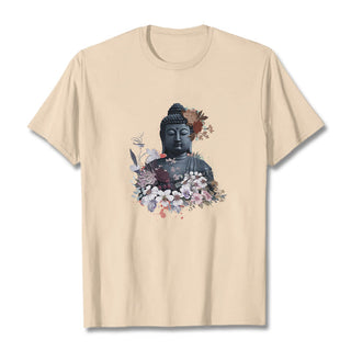 Buddha Gift  Colorful Flowers Surrounding Buddha Pattern Tee T-shirt