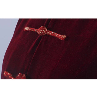 Buddha Gift 2Pcs Fall Winter Tai Chi Qigong Auspicious Clouds Stand Collar Frog-Button Unisex Velour Meditation Clothing Set