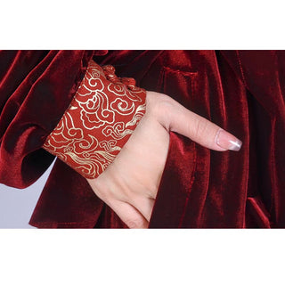 Buddha Gift 2Pcs Fall Winter Tai Chi Qigong Auspicious Clouds Stand Collar Frog-Button Unisex Velour Meditation Clothing Set