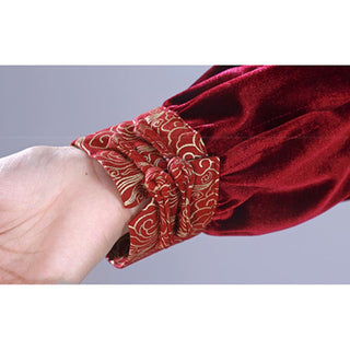 Buddha Gift 2Pcs Fall Winter Tai Chi Qigong Auspicious Clouds Stand Collar Frog-Button Unisex Velour Meditation Clothing Set