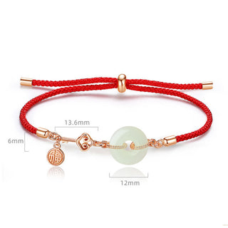 Buddha Gift Natural Hetian Jade Peace Buckle 925 Sterling Silver Red String Fu Character Protection Luck Bracelet