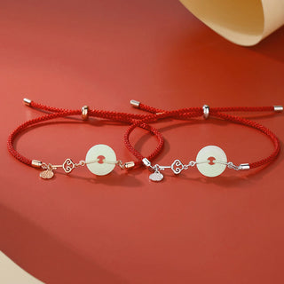 Buddha Gift Natural Hetian Jade Peace Buckle 925 Sterling Silver Red String Fu Character Protection Luck Bracelet