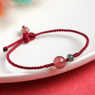 Buddha Gift Natural Strawberry Quartz Jade White Agate Red String Positive Bracelet