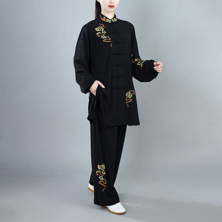 Buddha Gift 2Pcs Fall Colorful Auspicious Clouds Tai Chi Meditation Qigong Zen Practice Unisex Cotton Clothing Set