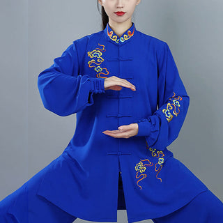 Buddha Gift 2Pcs Fall Colorful Auspicious Clouds Tai Chi Meditation Qigong Zen Practice Unisex Cotton Clothing Set