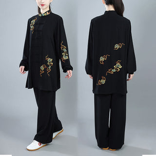 Buddha Gift 2Pcs Fall Colorful Auspicious Clouds Tai Chi Meditation Qigong Zen Practice Unisex Cotton Clothing Set