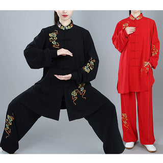Buddha Gift 2Pcs Fall Colorful Auspicious Clouds Tai Chi Meditation Qigong Zen Practice Unisex Cotton Clothing Set