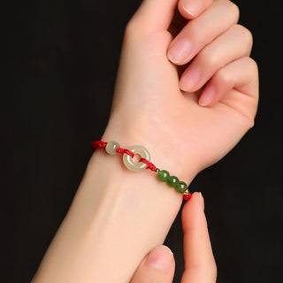 Buddha Gift Natural Hetian Jade Peace Buckle Red String Protection Luck Bracelet