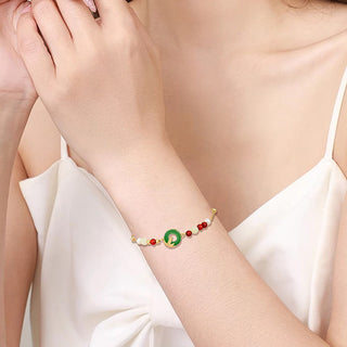 Buddha Gift 925 Sterling Silver Green Chalcedony Peace Buckle Bamboo Calm Bracelet