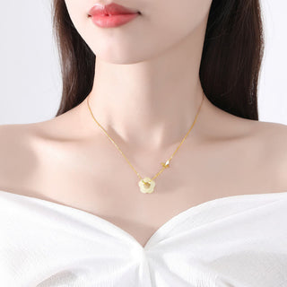 Buddha Gift 925 Sterling Silver Butterfly Hetian Jade Flower Blessing Necklace Pendant