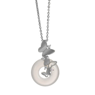 Buddha Gift 925 Sterling Silver Butterfly Chalcedony Peace Buckle Blessing Luck Necklace Pendant