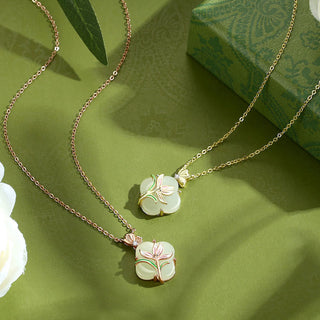 Buddha Gift 925 Sterling Silver Magnolia Butterfly Hetian Jade Four Leaf Clover Blessing Earrings Necklace Pendant