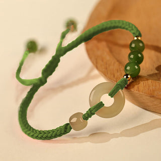 Buddha Gift Natural Hetian Jade Peace Buckle Red String Protection Luck Bracelet