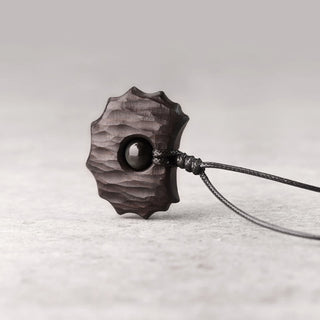 Buddha Gift Ebony Wood Obsidian Irregular Shape Peace Calm Necklace Pendant