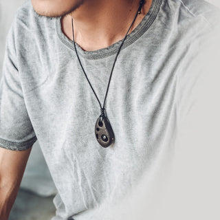 Buddha Gift Ebony Wood Hollow Inlaid Obsidian Peace Calm Necklace Pendant