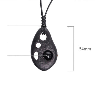 Buddha Gift Ebony Wood Hollow Inlaid Obsidian Peace Calm Necklace Pendant