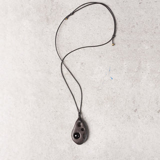 Buddha Gift Ebony Wood Hollow Inlaid Obsidian Peace Calm Necklace Pendant