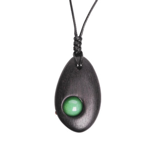 Buddha Gift Ebony Wood Green Aventurine Peace Calm Necklace Pendant