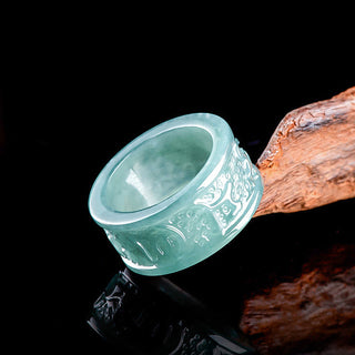 Buddha Gift Natural Jade Om Mani Padme Hum Carved Prosperity Ring