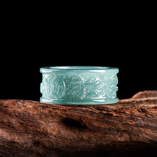 Buddha Gift Natural Jade Om Mani Padme Hum Carved Prosperity Ring