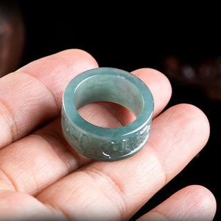 Buddha Gift Natural Jade Om Mani Padme Hum Carved Prosperity Ring