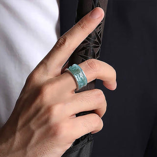 Buddha Gift Natural Jade Om Mani Padme Hum Carved Prosperity Ring