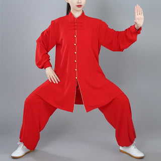 Buddha Gift 2Pcs Fall Solid Color Frog-Button Tai Chi Meditation Qigong Zen Practice Unisex Cotton Clothing Set