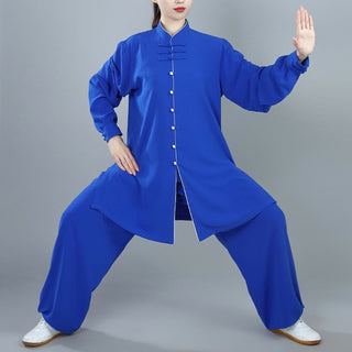 Buddha Gift 2Pcs Fall Solid Color Frog-Button Tai Chi Meditation Qigong Zen Practice Unisex Cotton Clothing Set