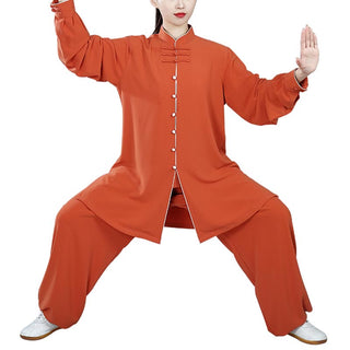 Buddha Gift 2Pcs Fall Solid Color Frog-Button Tai Chi Meditation Qigong Zen Practice Unisex Cotton Clothing Set